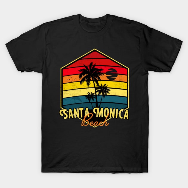 Santa Monica Beach Surfing California Retro T-Shirt by Foxxy Merch